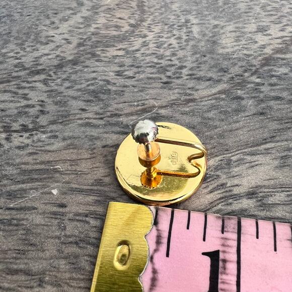 Vintage Amita Signed Black and Gold Damascene Tulip Screw back earrings - Picture 6 of 9